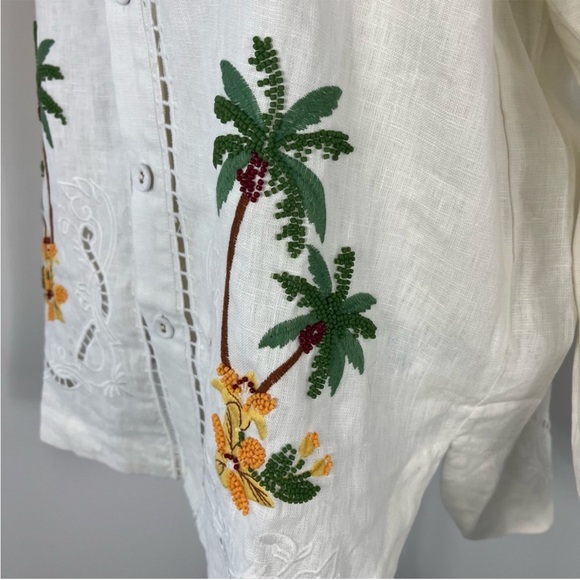Farm Rio Tropical Destination Embroidered Beaded Linen Shirt - Picture 11 of 14